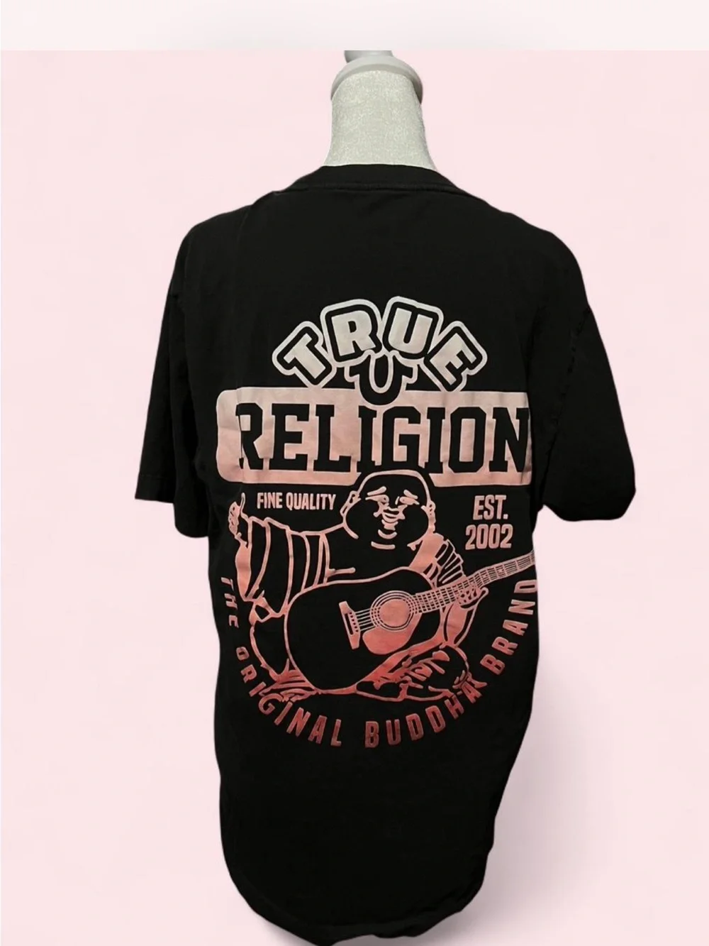 Large Men’s True Religion Black Tee with Small Red Gradient Logo